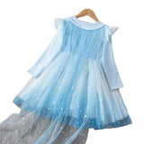 3-10T Kid Girl Lace Sequined Princess Pretty Mesh Blue Dresses