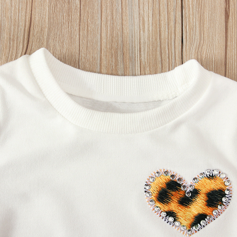 Baby Girls Valentine's Day Long Sleeve Love Leopard Print 3 Pcs Sets