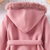 Kids Baby Girls Autumn Winter Thick Solid Fur Hooded Coats
