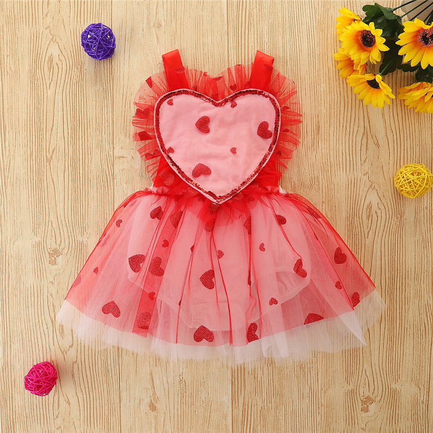 Baby Girls Valentines Day Party Sequined Flower Mesh Dresses