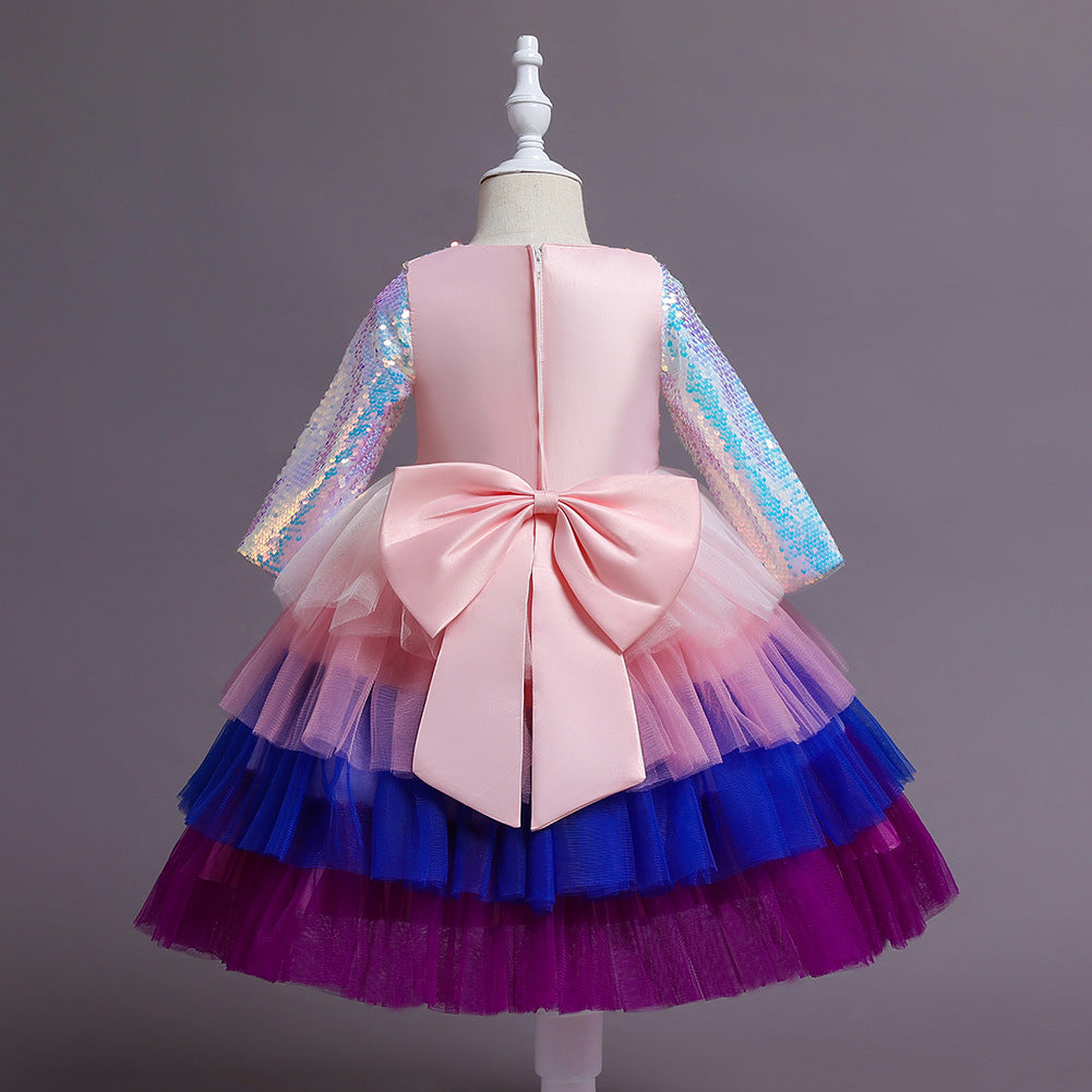 Kid Baby Girl Long-sleeved Gauze Puffy Princess Dress