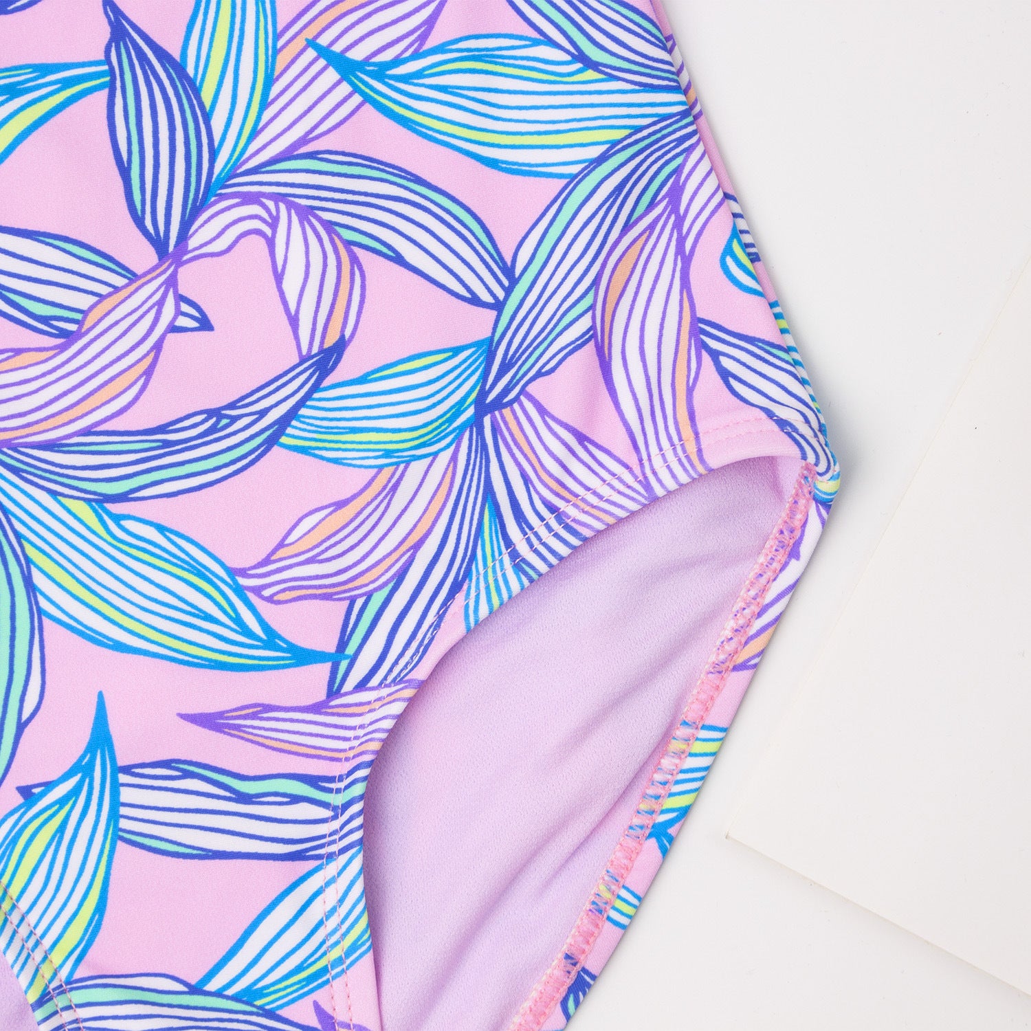 Kid Girl Purple One-piece Leaf Ruffle Shoulder Swimsuit