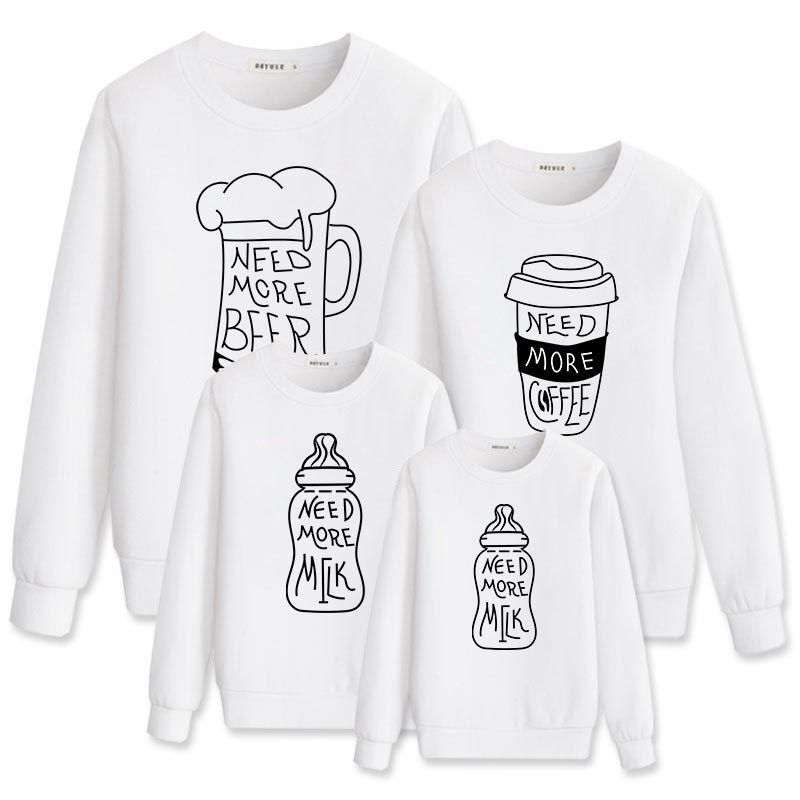 Family Matching Milk Tea Coffee, Warm Heart Letter Printing Shirts Tops