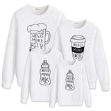 Family Matching Milk Tea Coffee, Warm Heart Letter Printing Shirts Tops