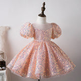 Kid Baby Girl Sequin Bubble Sleeve Princess Performance Dress