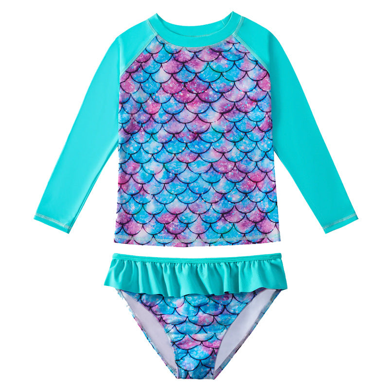 Kid Girls Separate Swimsuit Long-sleeved Bikini Mermaid Swimwear