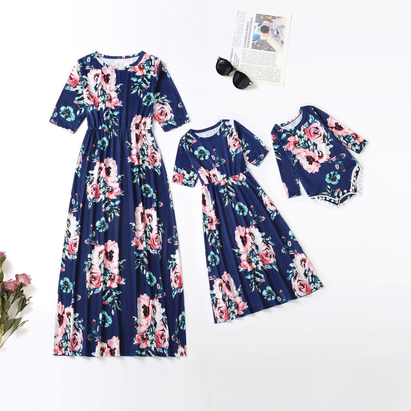 Family Matching Parent-child Printed Long Dresses