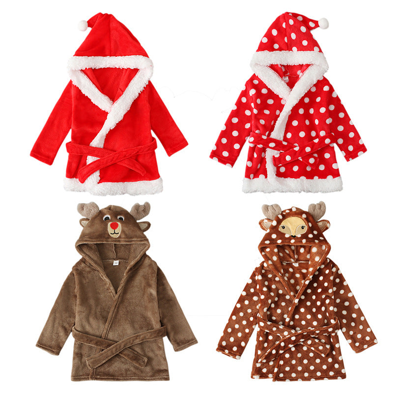 Kid Baby Girl Christmas Robe Winter Polka Dot Belt Pajamas
