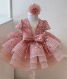 Kid Baby Girl Princess Pompous Gauze Flower Sequin Dresses