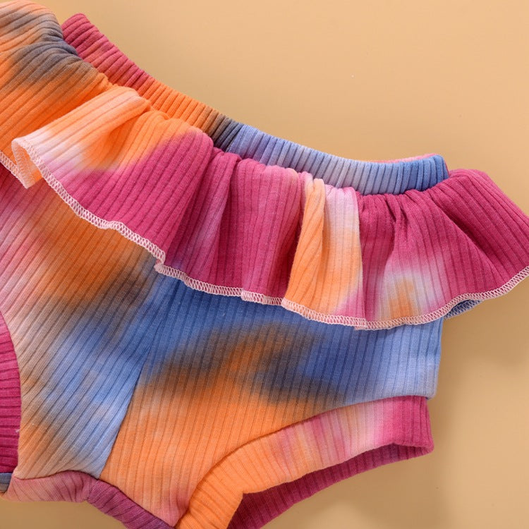 Baby Girl Briefs Suit Summer Long Sleeve Tie-dye Climbing Suit 2 Pcs Sets