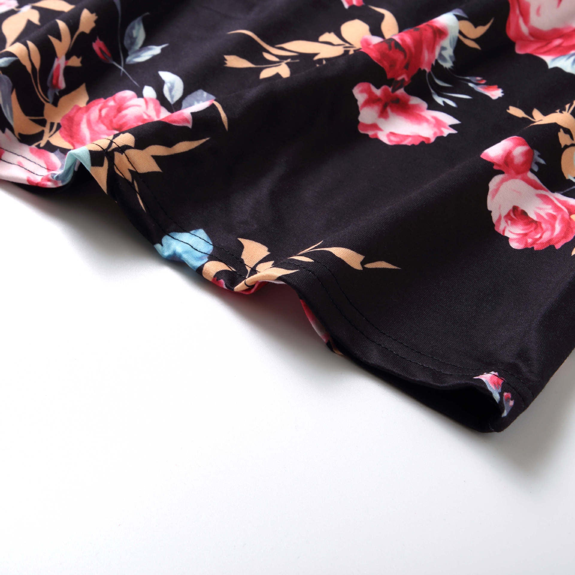 Family Matching Mother-daughter Floral-printed Black Dress