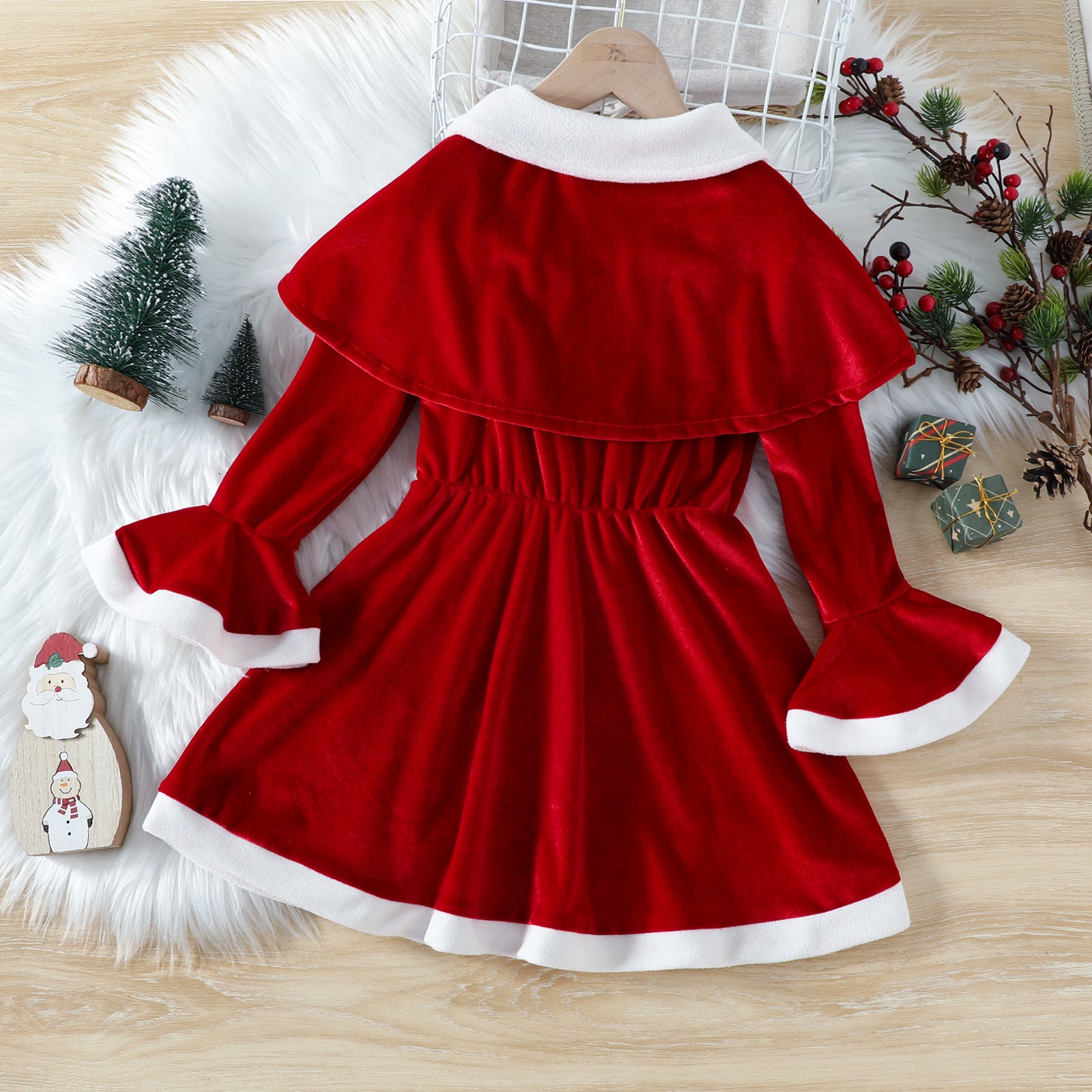 1-6Y Kid Baby Girls Christmas Lovely Solid Cape Bow Autumn Dresses
