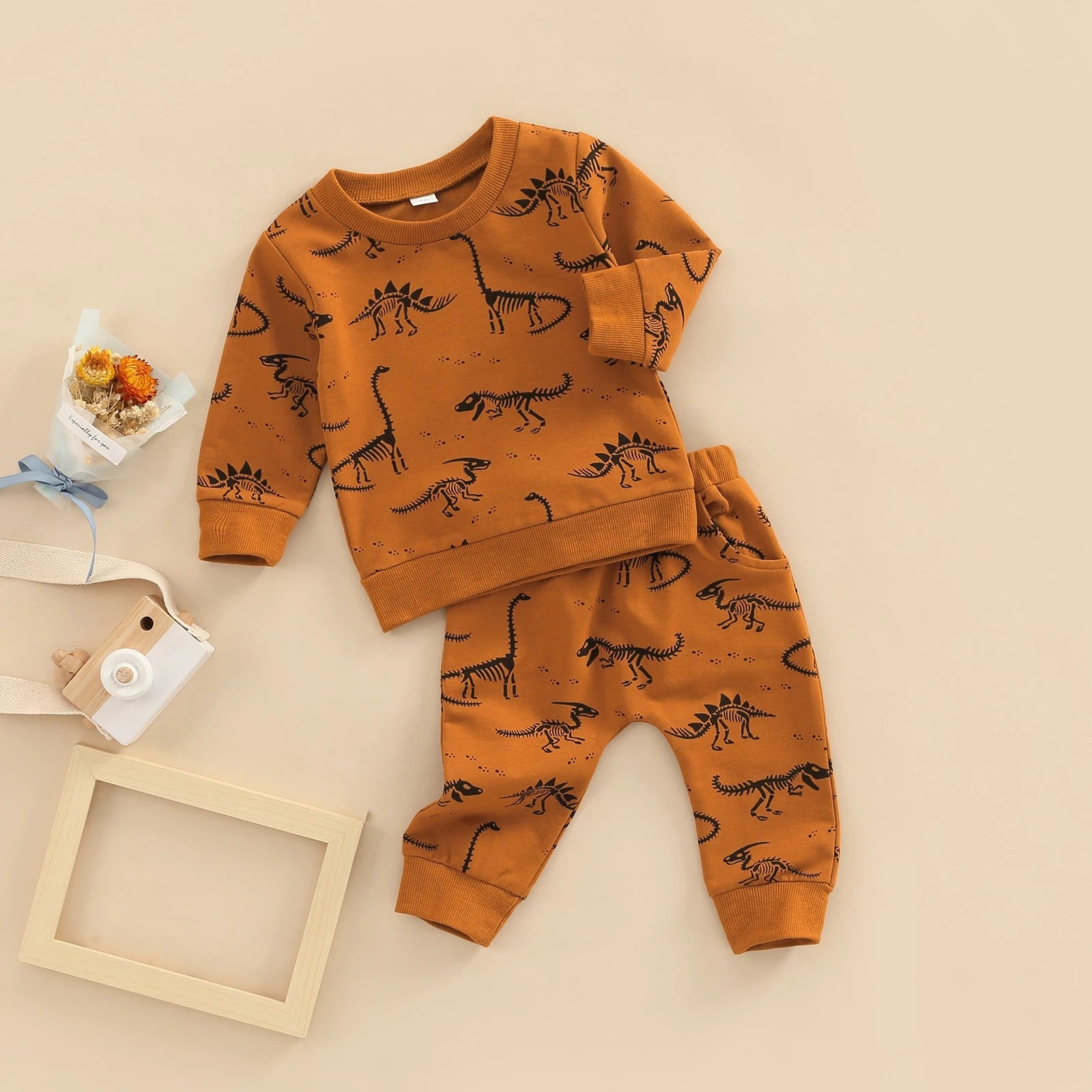 Kid Baby Boy Cute Cartoon Dinosaur Print 2 Pcs Sets