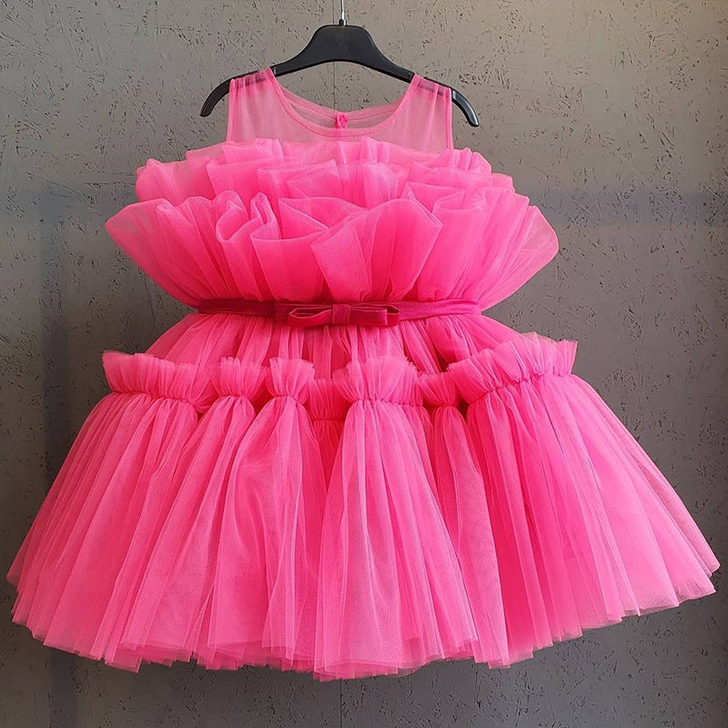 Baby Girl Sleeveless Performance Bow Gauze Princess Dresses