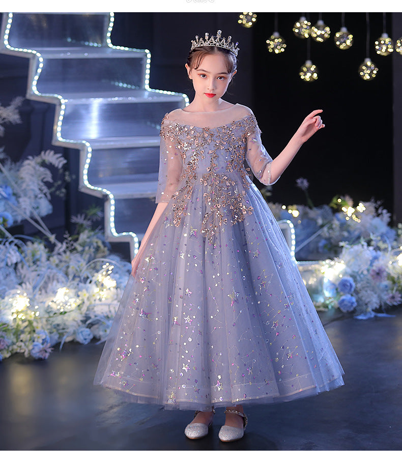 Kid Baby Girl Princess Spring Yarn Flower Wedding Piano Performance Dresses