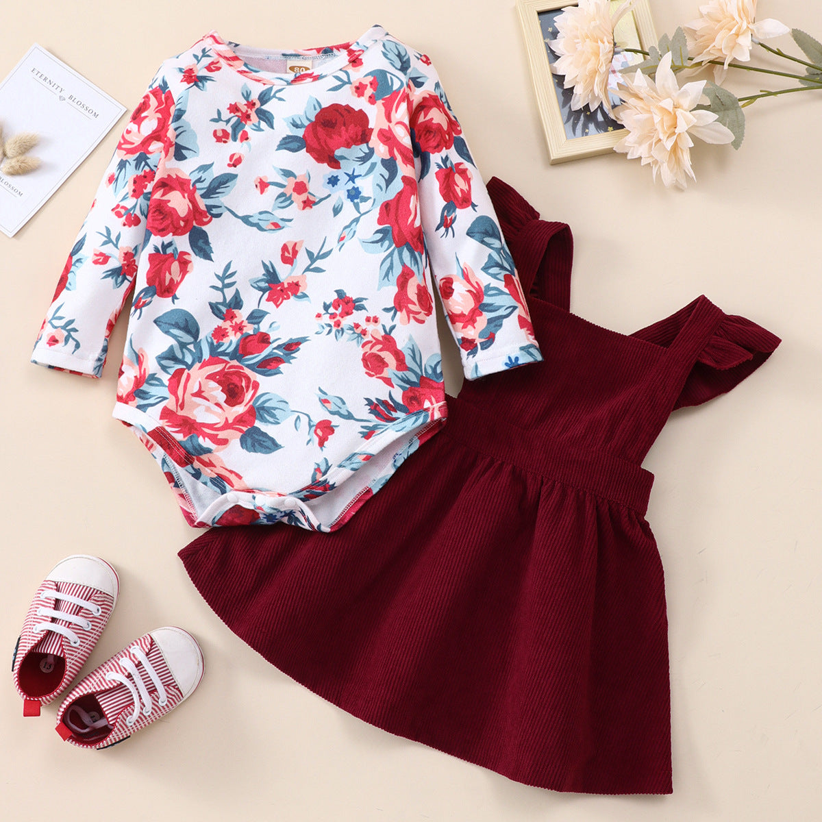 Spring Baby Girl Floral Print Little Lady Valentine's Day 2 Pcs Sets