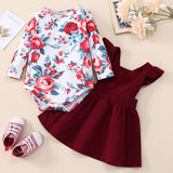 Spring Baby Girl Floral Print Little Lady Valentine's Day 2 Pcs Sets