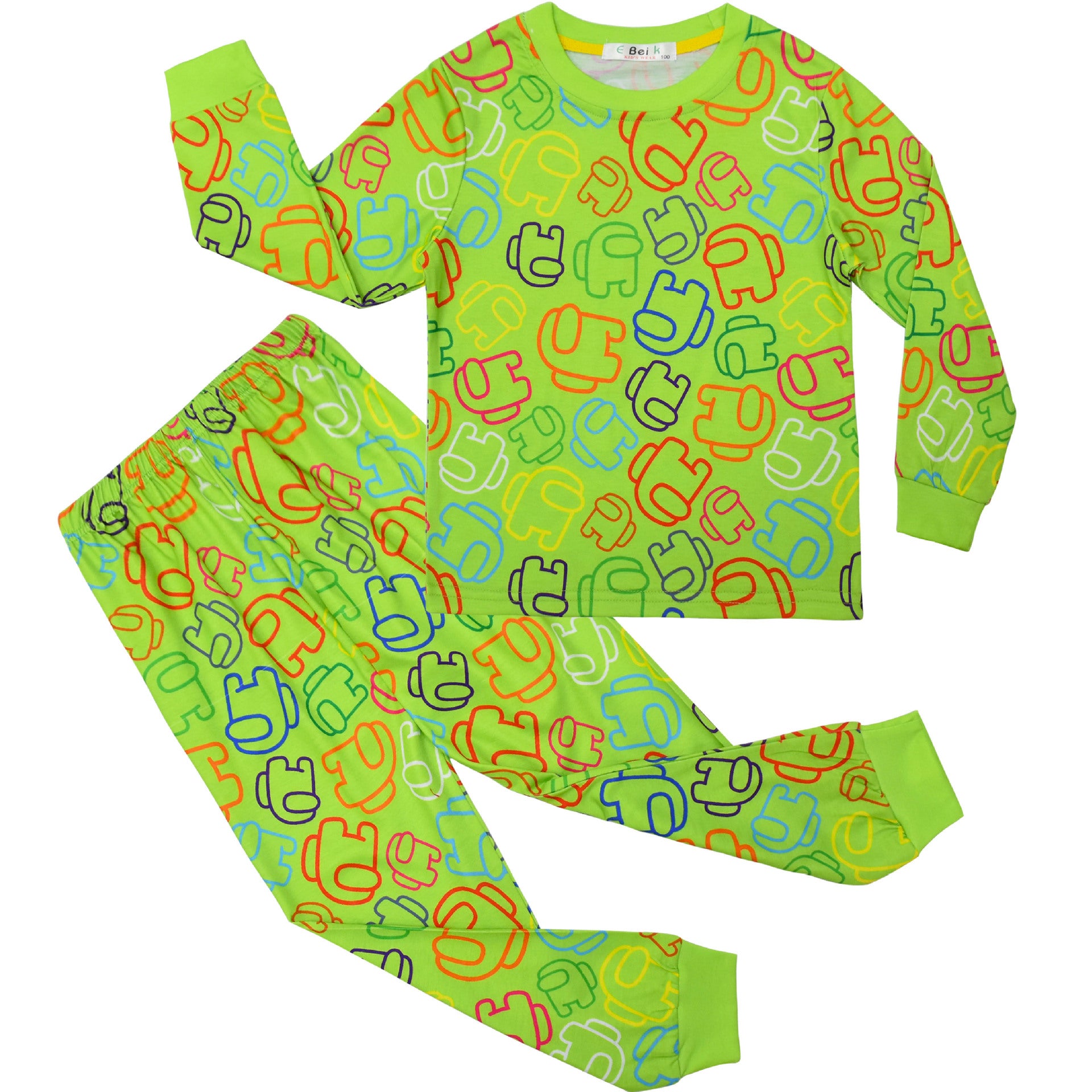 Kid Boy Girl Home Fluorescent Color Suit Long Sleeve Pajamas