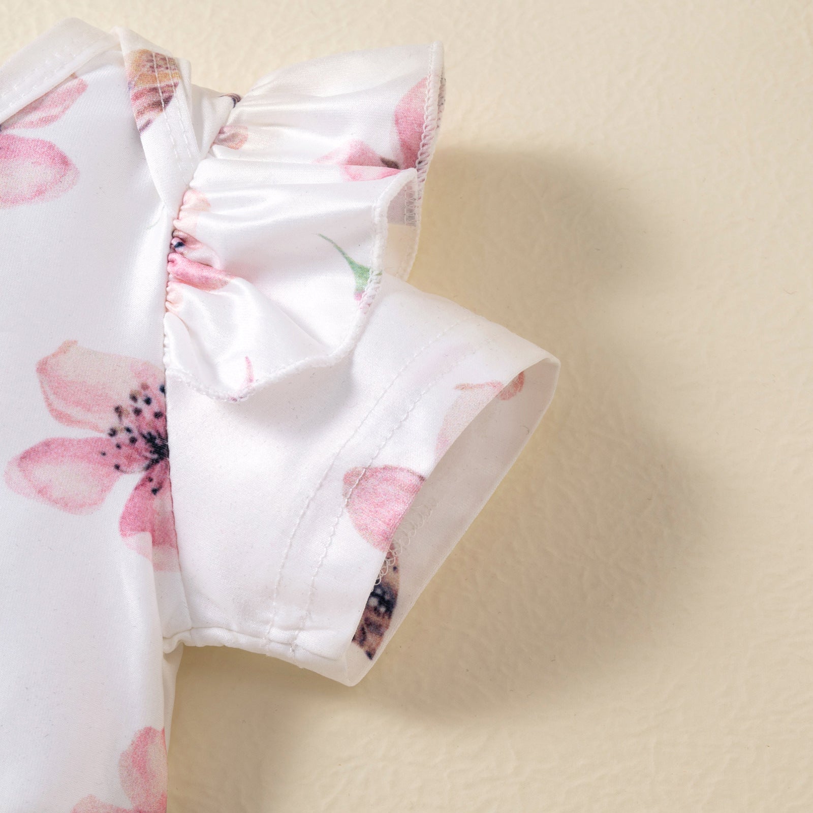 Baby Girl Flower Printed Short Sleeve Strap 3 Pcs Sets