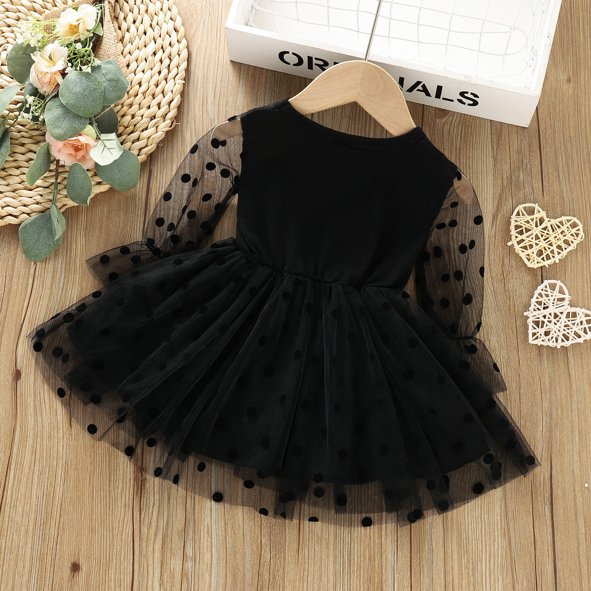 Baby Girl Polka Dot Lace Mesh Flower Casual Dress