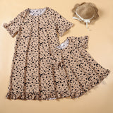 Family Matching Mother-daughter Leopard Print Short Sleeve Flounces Dresses