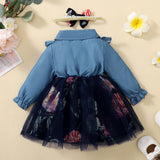 Kid Baby Girl Autumn Popular Denim Splicin Gauze Poncho Princess Dresses