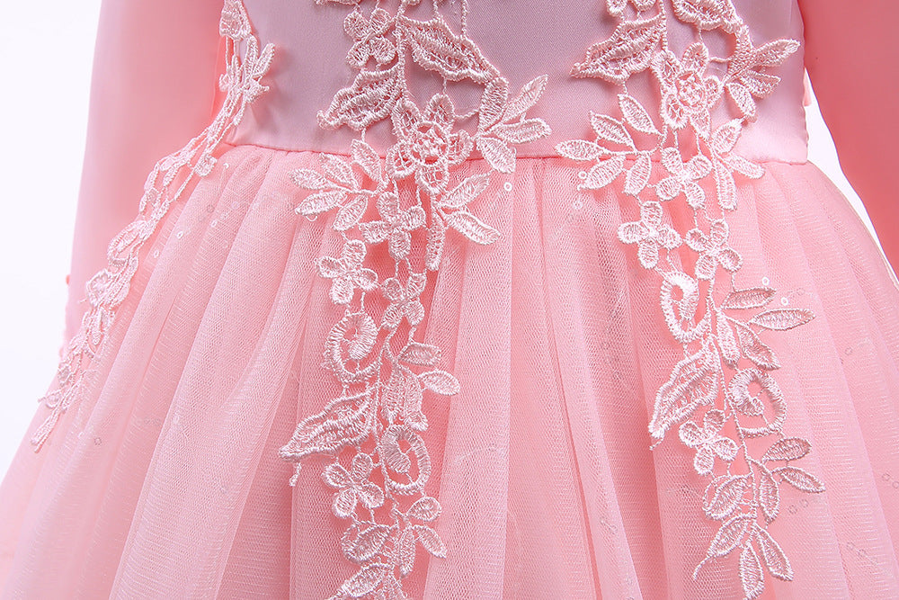 Kid Girls Awning Mesh Embroidery Princess Flower Dress