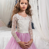 Kid Girl Lace Long Sleeves Trailing Flower Wedding Puffy Dresses