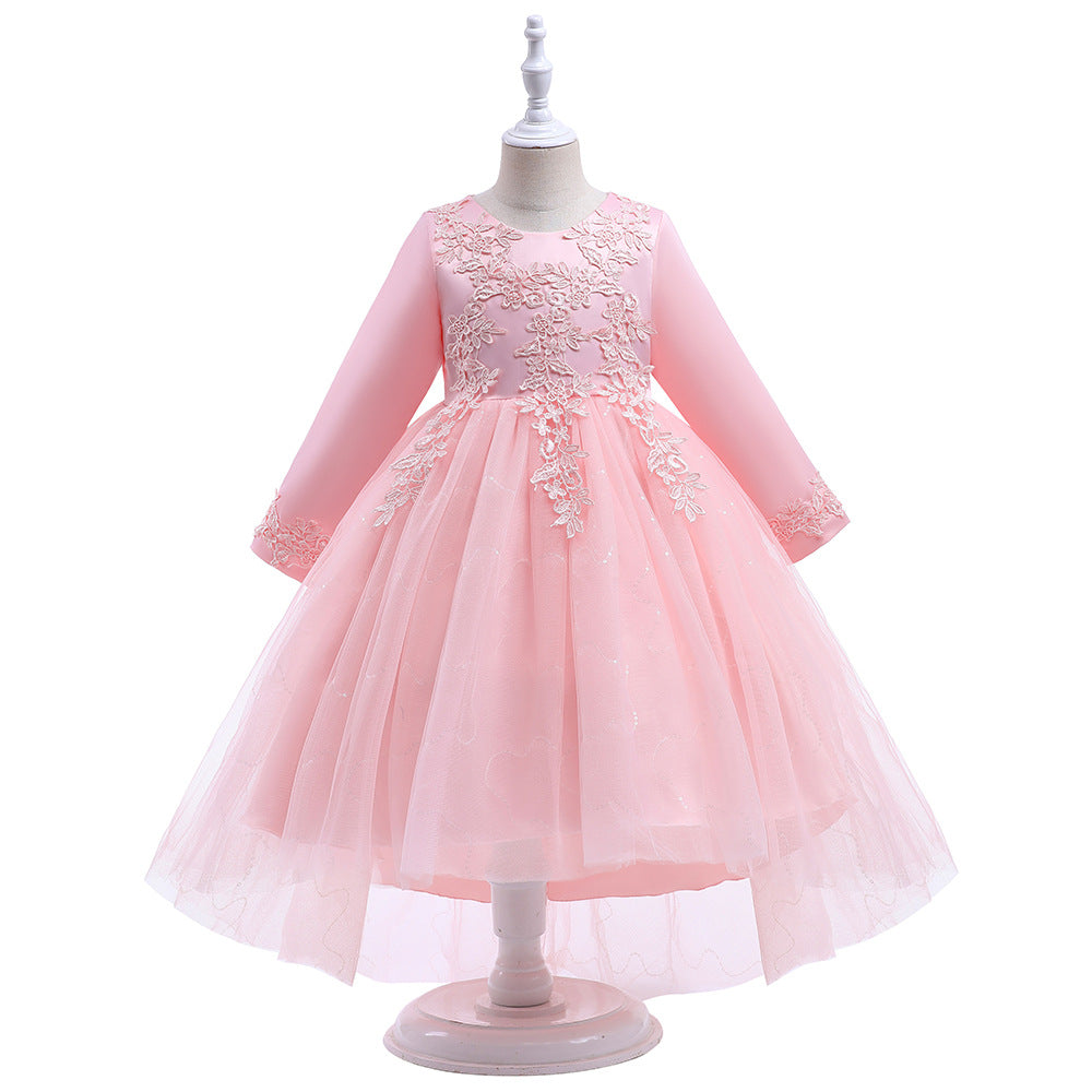 Kid Girls Awning Mesh Embroidery Princess Flower Dress