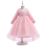 Kid Girls Awning Mesh Embroidery Princess Flower Dress