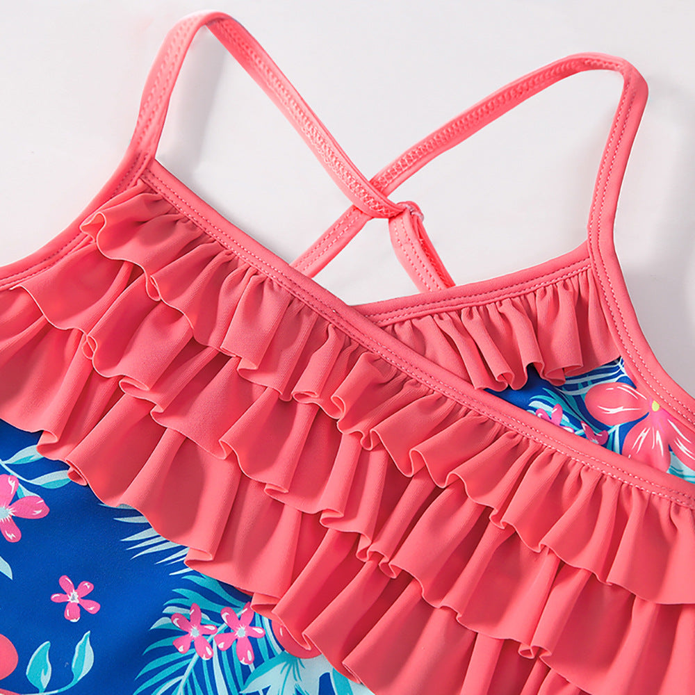 Kid Girls Swimsuit Ruffled One-piece Soaking Spring Beachwear
