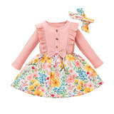 Baby Girl Long Sleeve Pit Printing Flower Dress