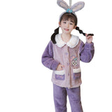 Kid Girl Pajamas Lapel Plush Autumn Winter Thickened Coral Fleece Cartoon Pajamas