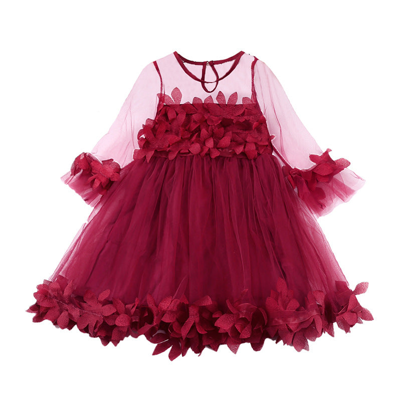 Kid Baby Girl Sweet Petal Lace Middle Sleeve Spring Flower Dress