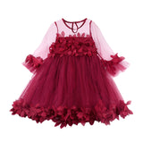 Kid Baby Girl Sweet Petal Lace Middle Sleeve Spring Flower Dress