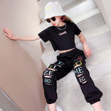 Kid Teenager Girls Summer Fashion Streetwear Ripped Cotton 2 Pcs Sets