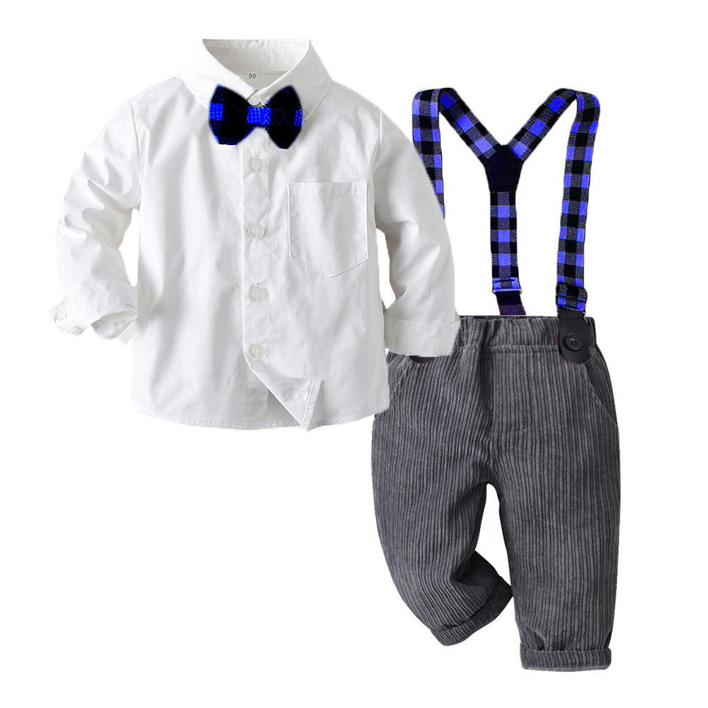 Kid Baby Boy Suit Autumn Long Sleeve Plaid Checked 2 Pcs Sets
