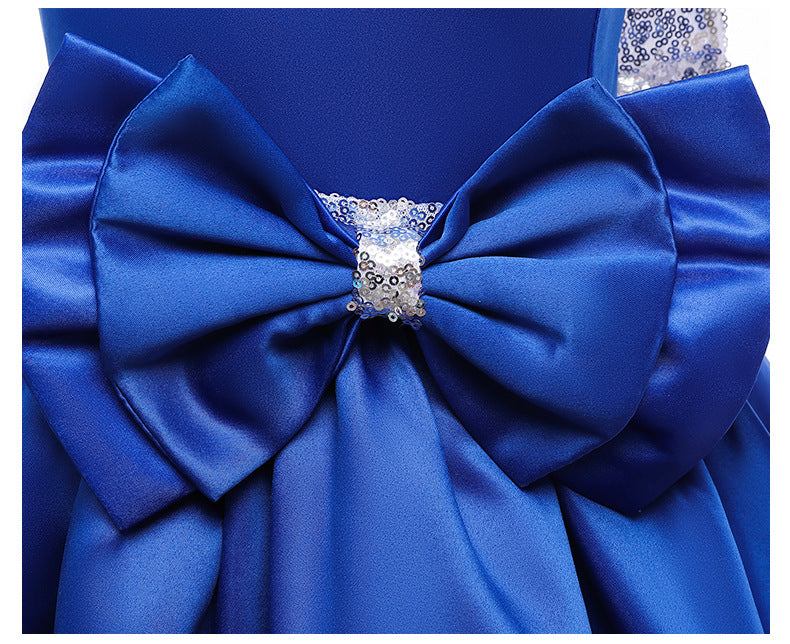 Kid Girl Princess Double Shoulder Bubble Sleeve Layer Bow Dresses