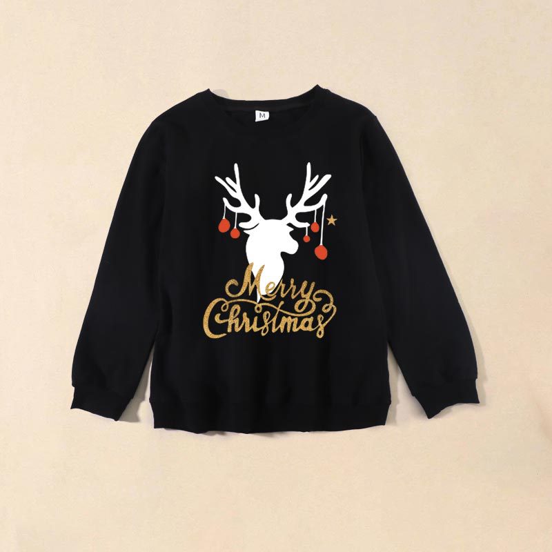 Family Matching Fashion Casual Christmas Elk Letter Printing Shirts