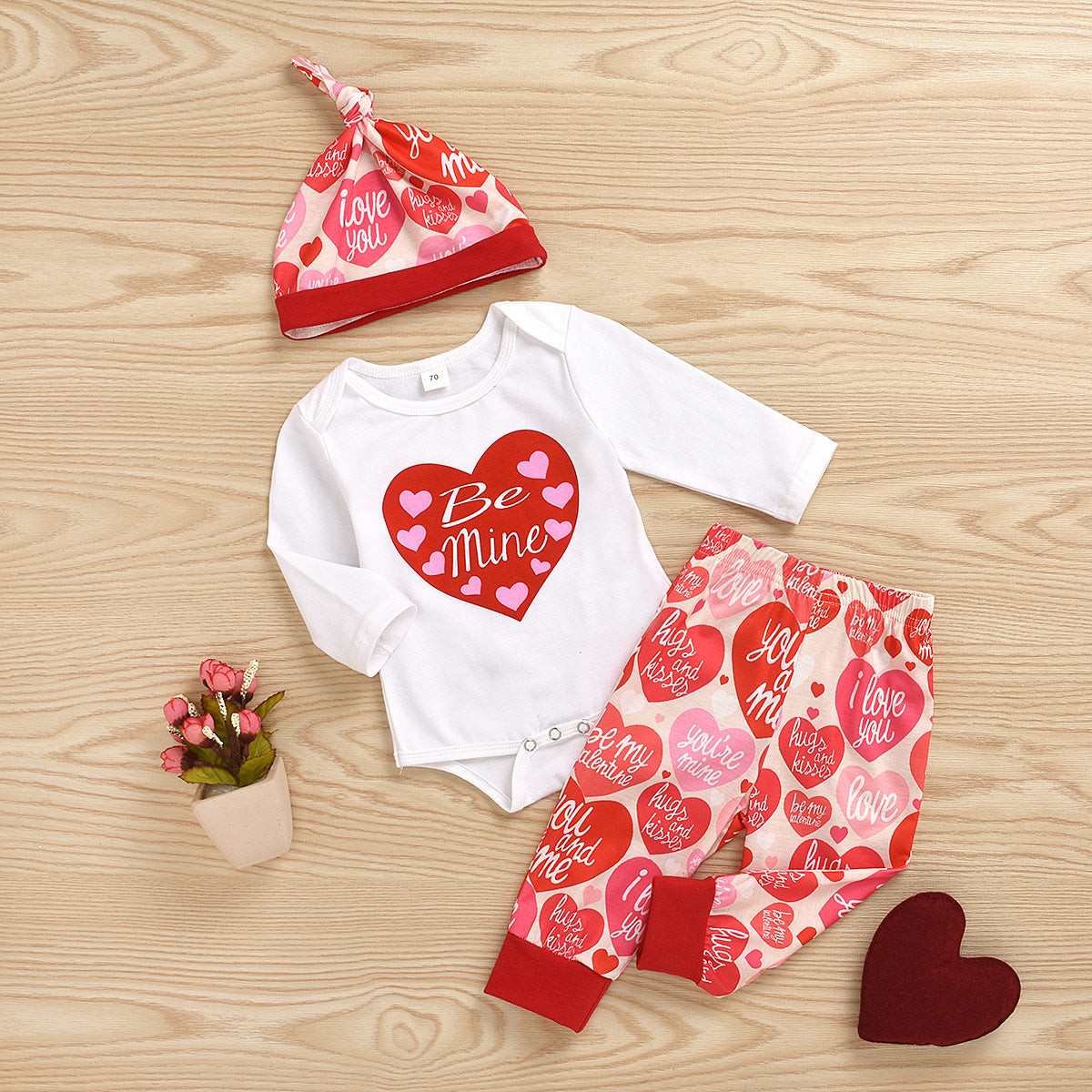 Baby Girl Valentine's Day Printed Long-sleeve Sets 3 Pcs