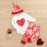 Baby Girl Valentine's Day Printed Long-sleeve Sets 3 Pcs