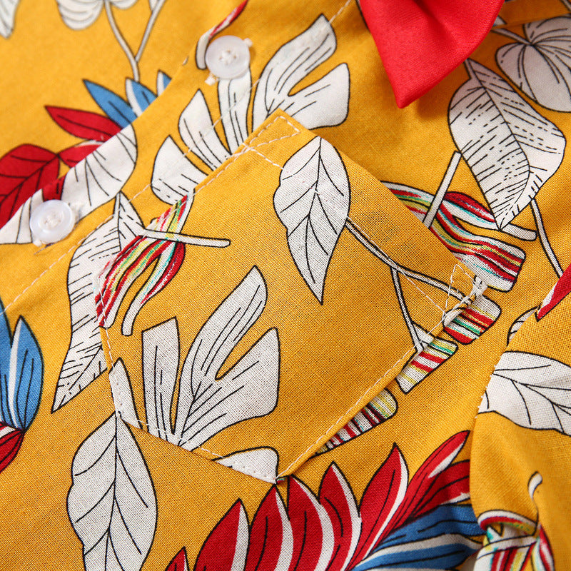 Kid Baby Boy Suit Summer Beach Short Sleeve Leaf Woven 2 Pcs Set