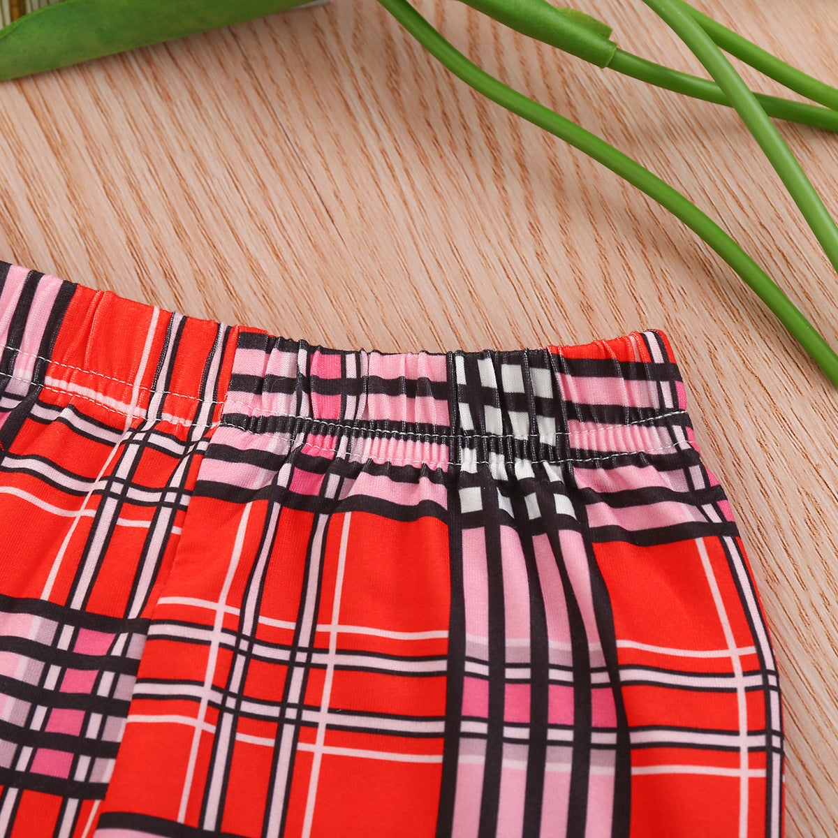 Baby Toddler Girl Valentine Love Long-sleeve Plaid Suit 2 Pcs Sets