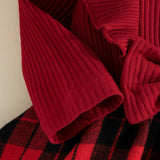 Baby Girls Red Pit Strip Plaid Christmas Climbing 3 Pcs Sets
