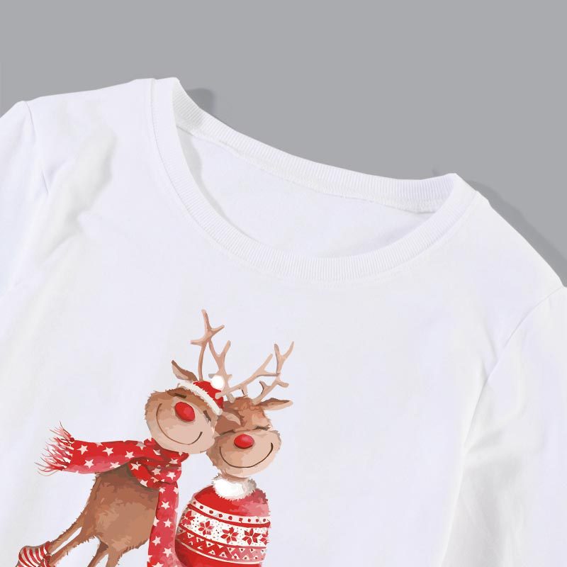 Family Matching Christmas Cartoon Cute Elk Print Creative Cotton Shirts