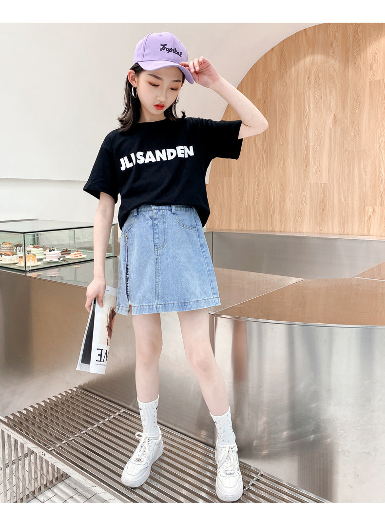 Kid Girls Short Skirt Summer Zipper Embroidered Skirts