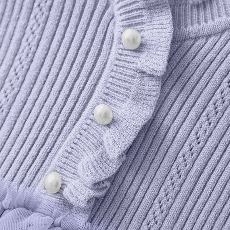 Kid Baby Girl Princess Knitted Cake Long Sleeve Mesh Puffy Dress