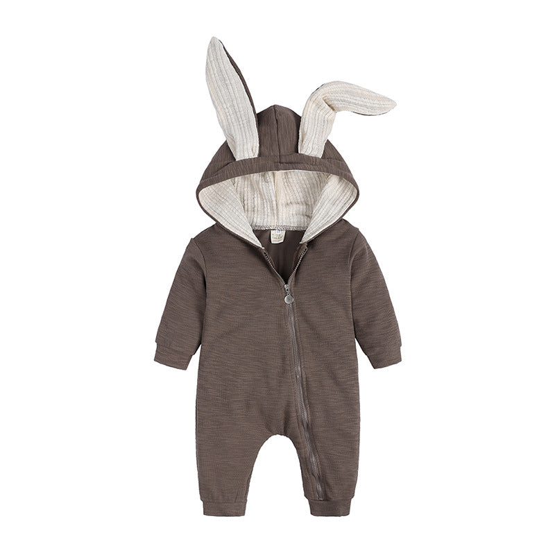 Baby Crawl Suit Harcoat Big Eared Rabbit Hooded Zipper Rompers