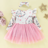 Baby Girls Long Sleeve Pink Flower Dress With Headscarf