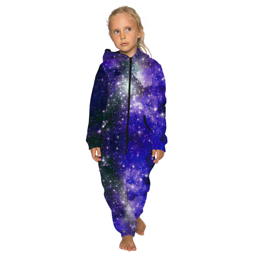 Kid Boy Girl Jumpsuit Loose Sky Digital Printed Zipper Rompers